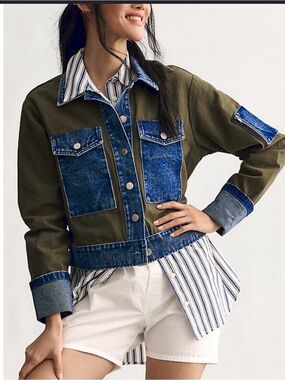 Anthropologie Dolan Olive & Denim Contrast Utility Jacket Size S